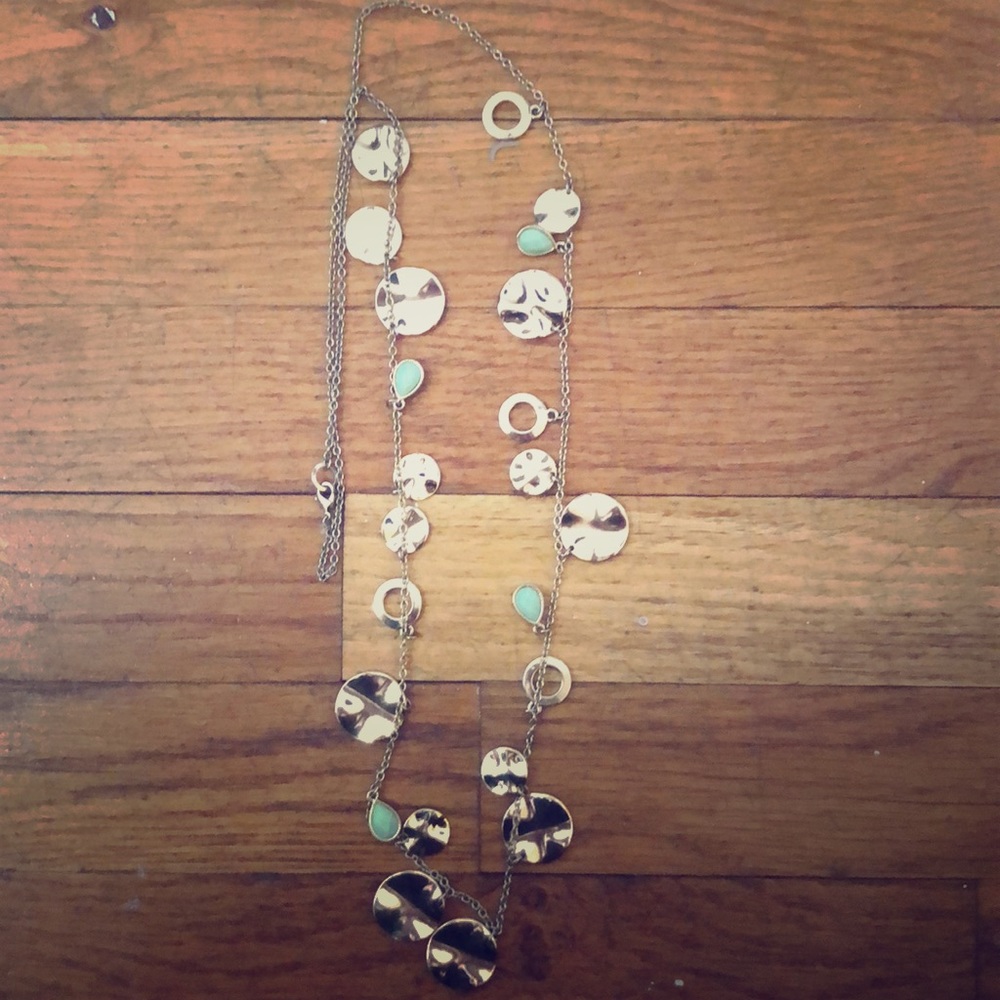 Long gold and turquoise necklace